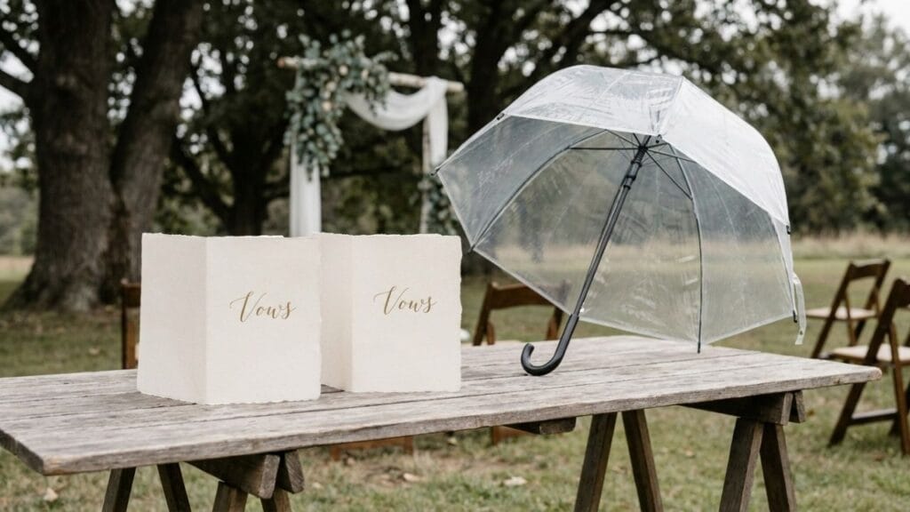 A pair of aesthetic vow books resting on a table, perfect for your amazon wedding must haves list